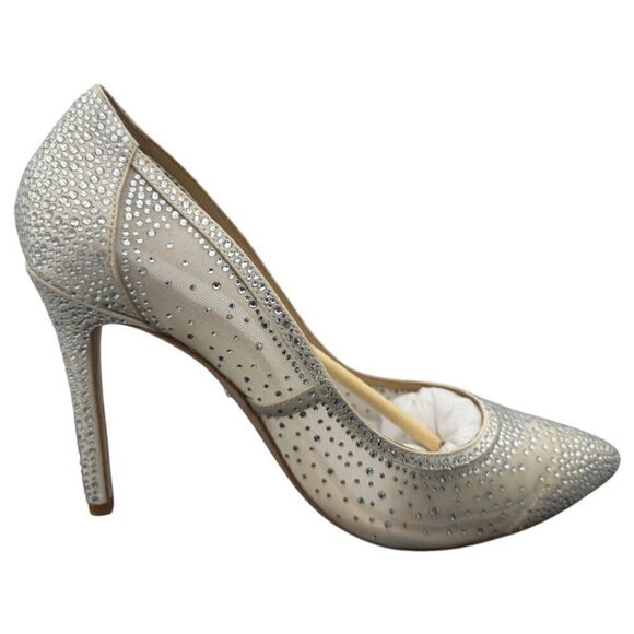 Badgley Mischka Womens Weslee Embellished Satin Mesh Pumps Silver Size 8.5 - Picture 4 of 11